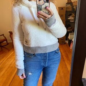Hollister White Fleece Thumb holes Cowl Neck Top